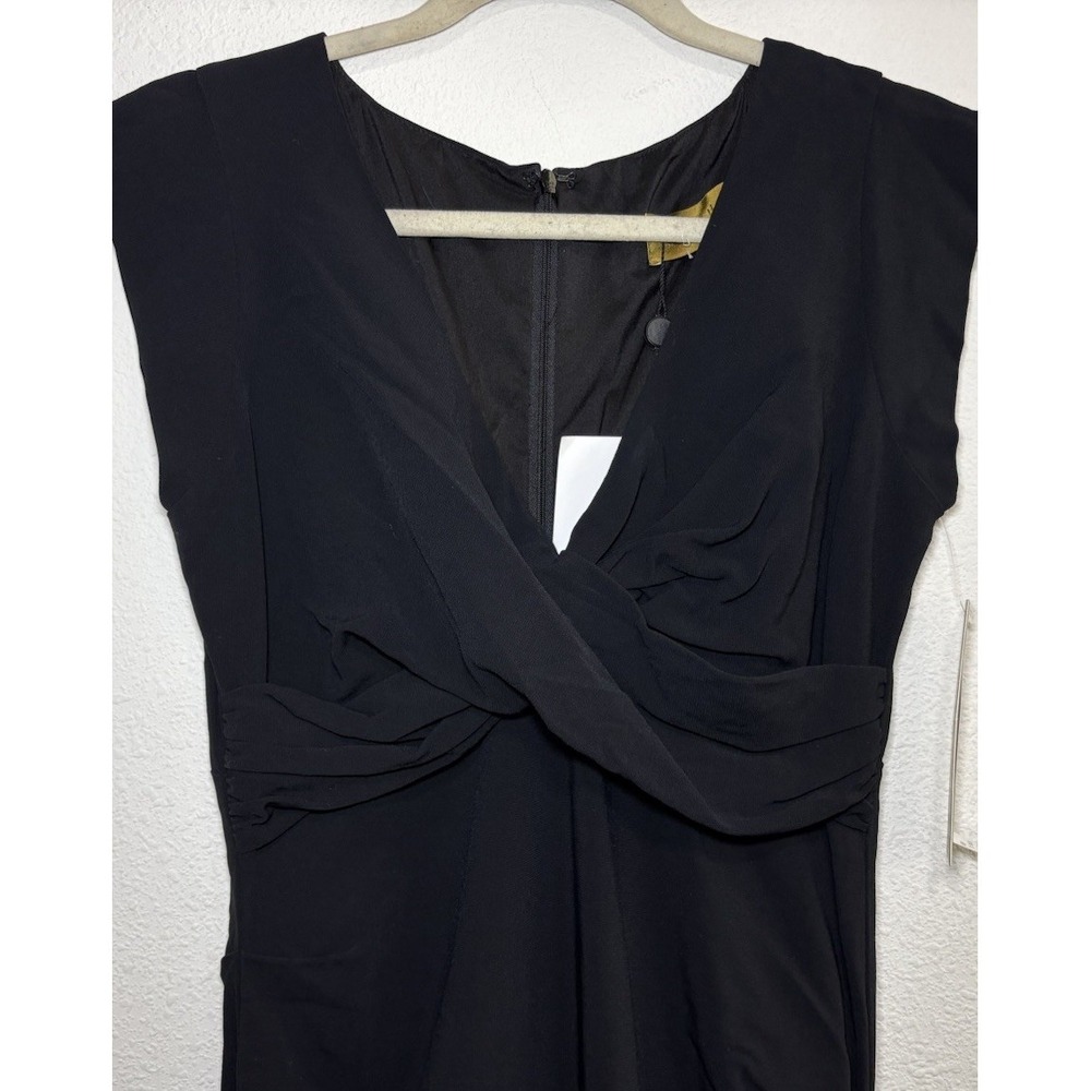 Nicole Miller NWT $385 Rouched Black Crepe Stretch Dress Midi Cocktail Size 8 - Picture 2 of 9